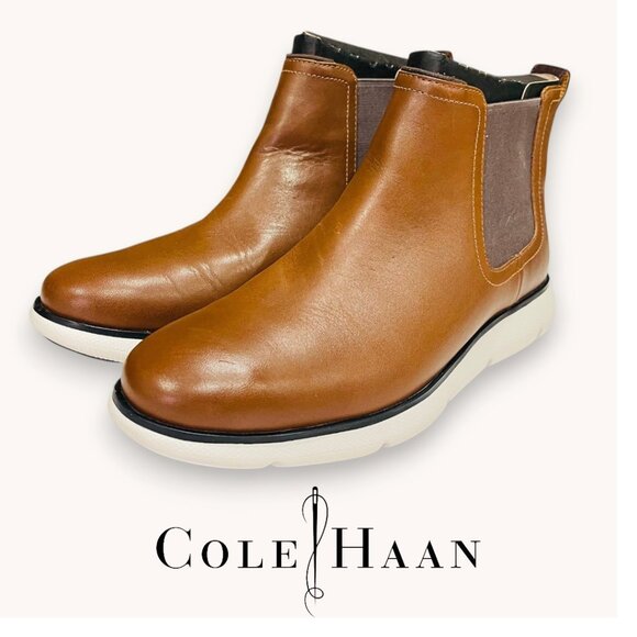 COLE HAAN MEN'S ZEROGRAND OMNI CHELSEA BOOT SIZE 9 JAVA /OPTIC WHITE WATERPROOF